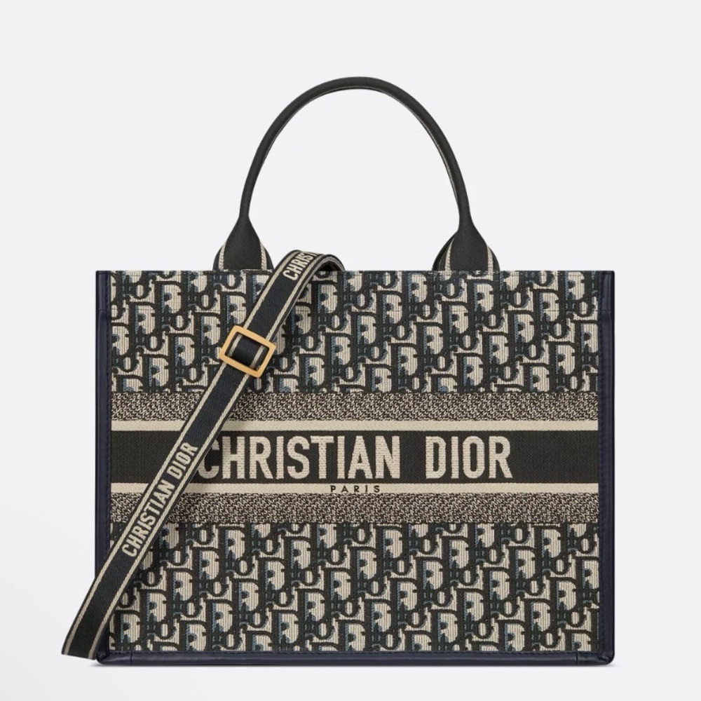 Christian Dior Medium Book Tote Bag Crossbody with Strap Calfskin Leather Sides